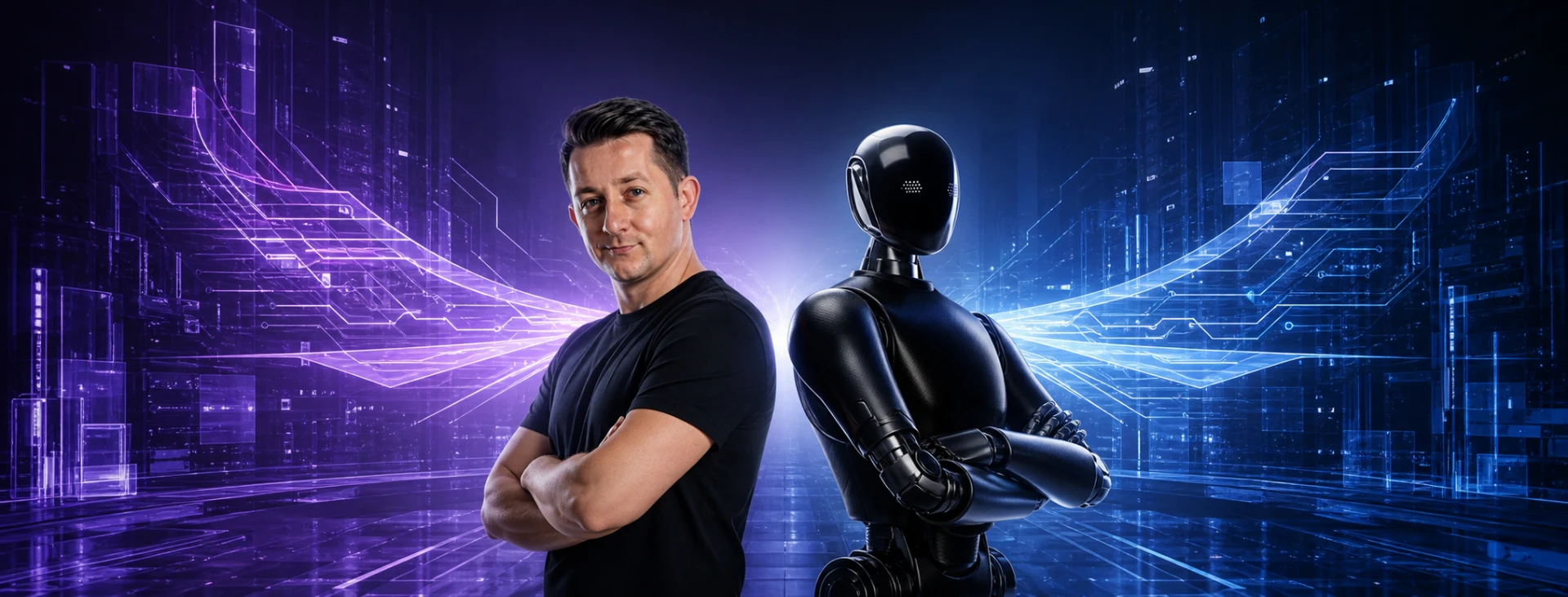 Ilustracja szkolenia: trener AI Evolution Polska z robotem AI.