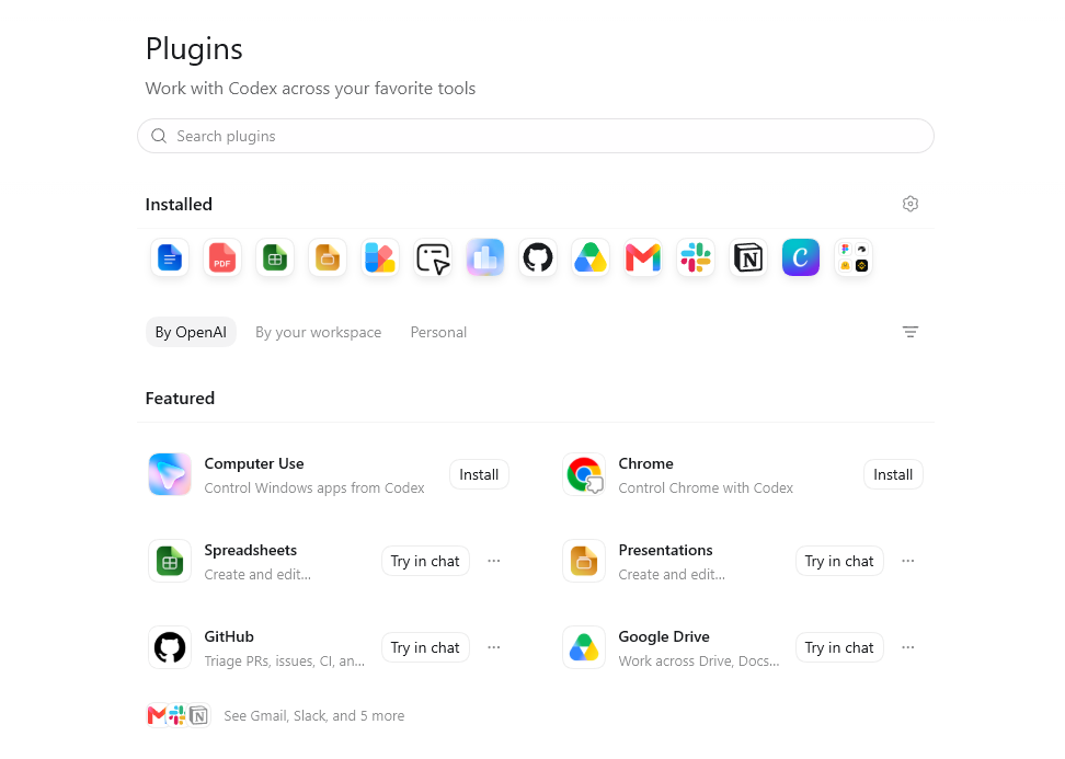 Katalog pluginów Codex App